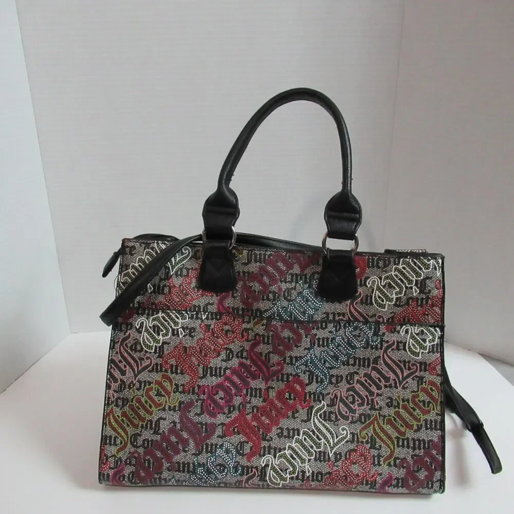 Juicy Couture Handbag Black Beige Lock N Chain Tote Bag Purse Punk Skater Y2K
